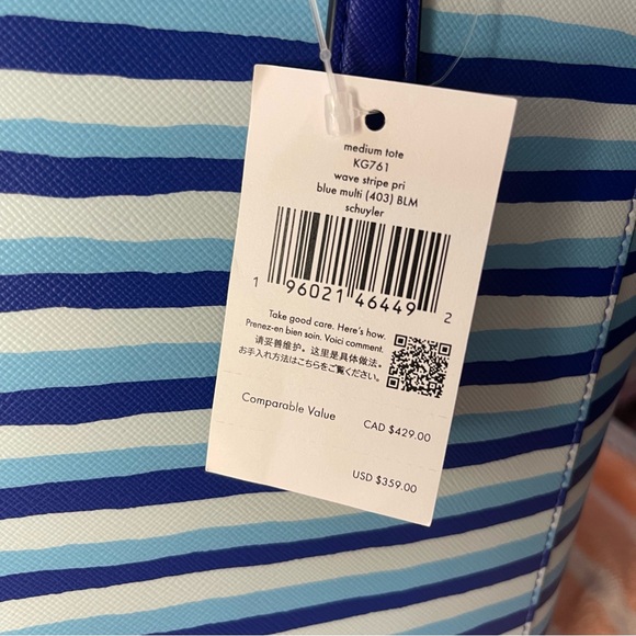 Kate Spade Schuyler Wave Stripe Medium Tote Bag NWT - Picture 13 of 14